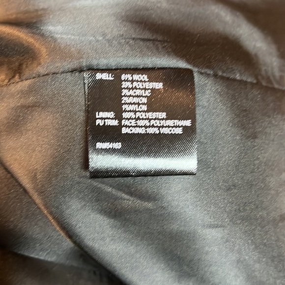 Karl Lagerfeld Black Wool Coat with Faux Leather Details Size L - Picture 7 of 8